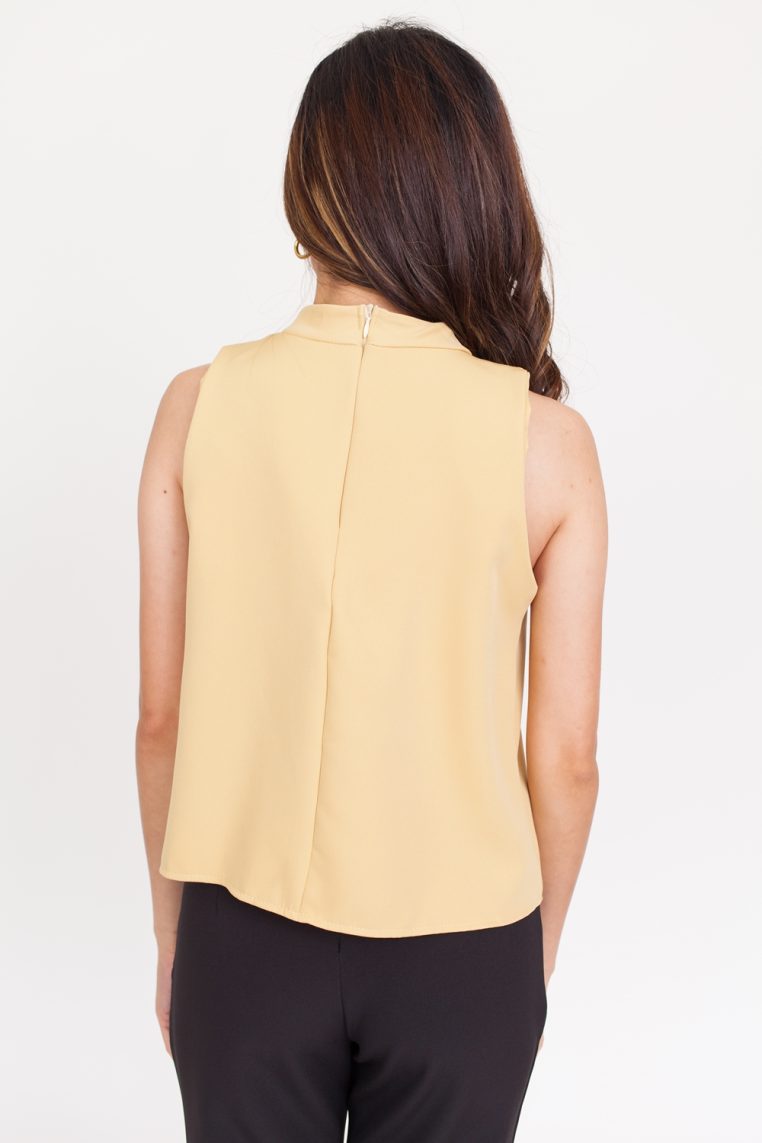 Sleeveless Pleat Front Blouse - Mustard - Image 5
