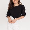 Bow Slit Sleeve Blouse - Black