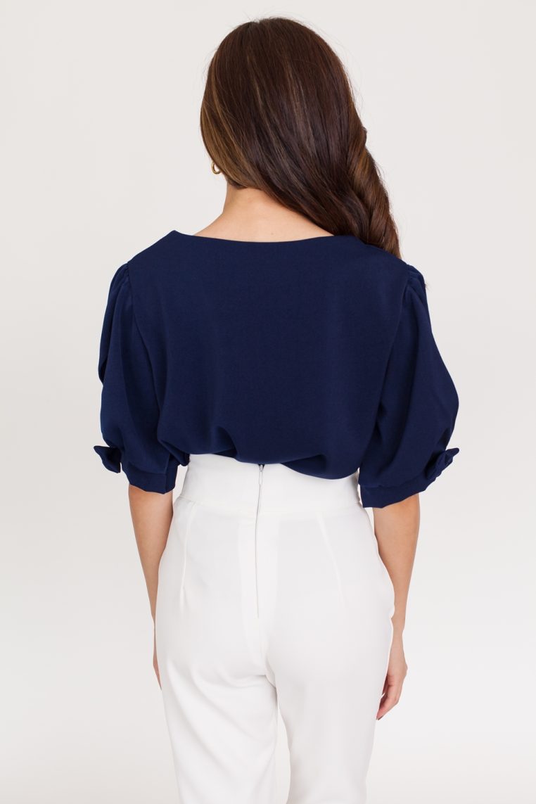 Alternative view of Bow Slit Sleeve Blouse - Navy Blue