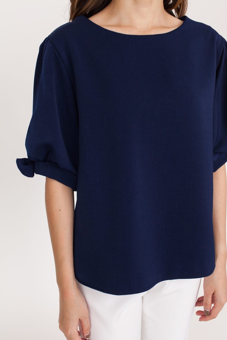 Bow Slit Sleeve Blouse - Navy Blue - Image 7