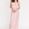 Satin Ruched Padded Lace Back Dress - Blush