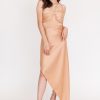 Satin Ruched Padded Lace Back Dress - Champagne