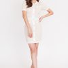 Knit Contrast Button Dress - Beige