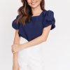 Bow Sleeve Blouse - Navy Blue