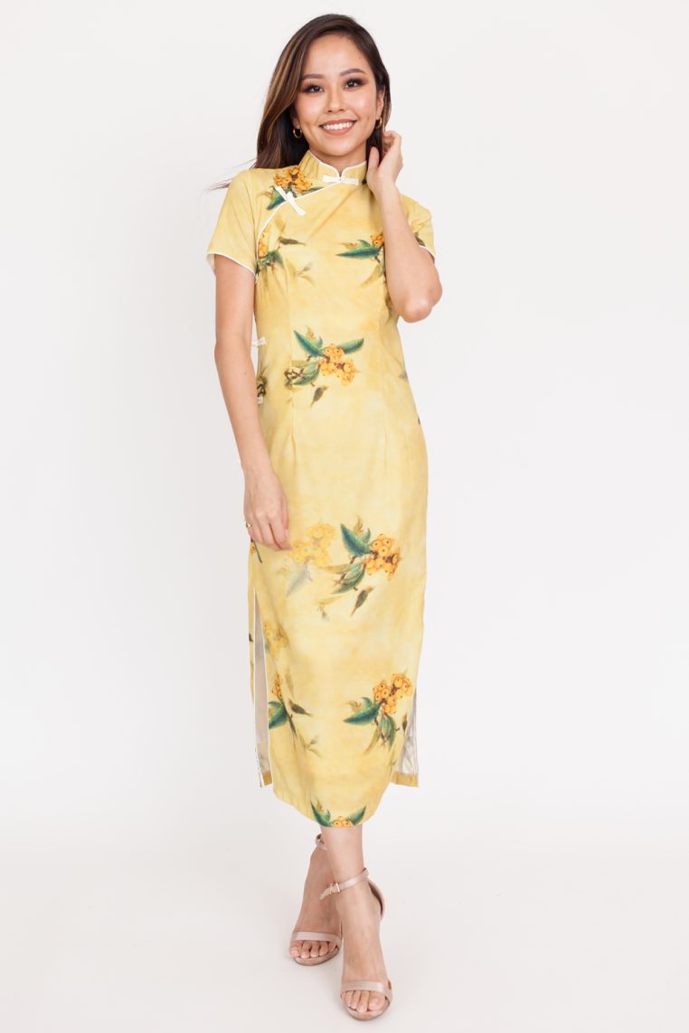Yellow Berry Print Cheongsam - Image 3