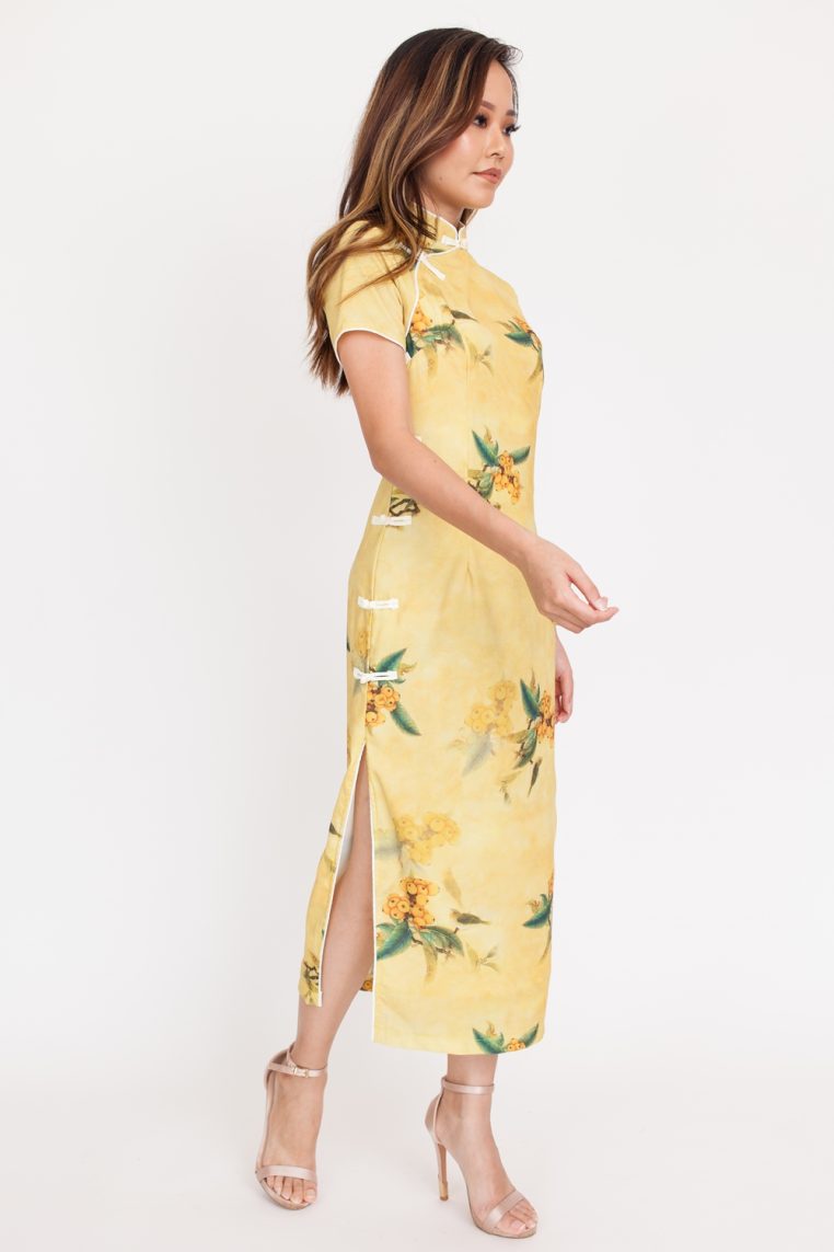 Yellow Berry Print Cheongsam - Image 5