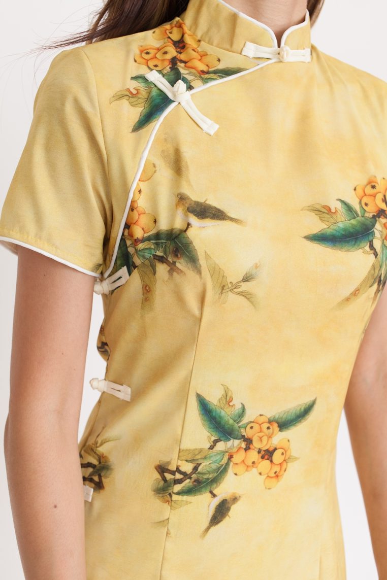 Yellow Berry Print Cheongsam - Image 7