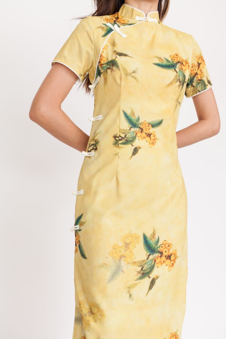 Yellow Berry Print Cheongsam - Image 8