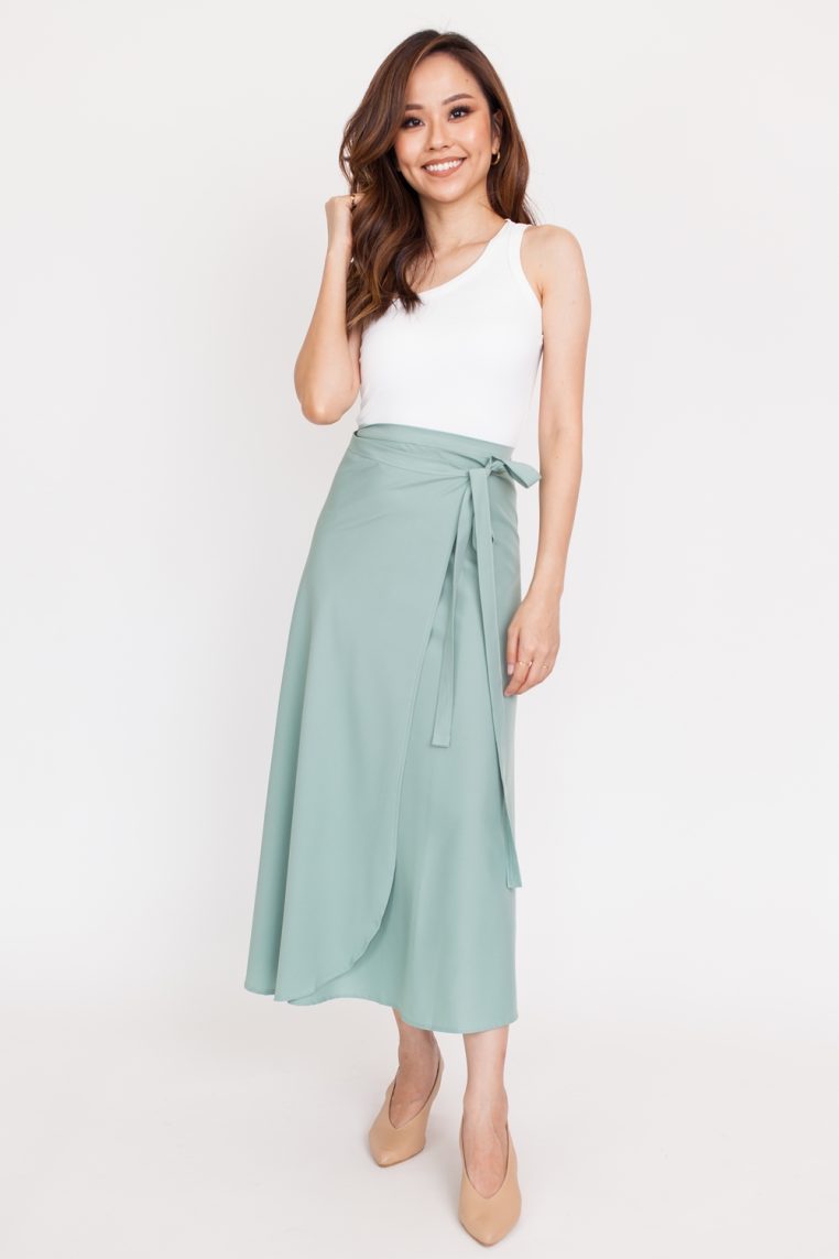 Basic Maxi Wrap Skirt - Sage - Image 3