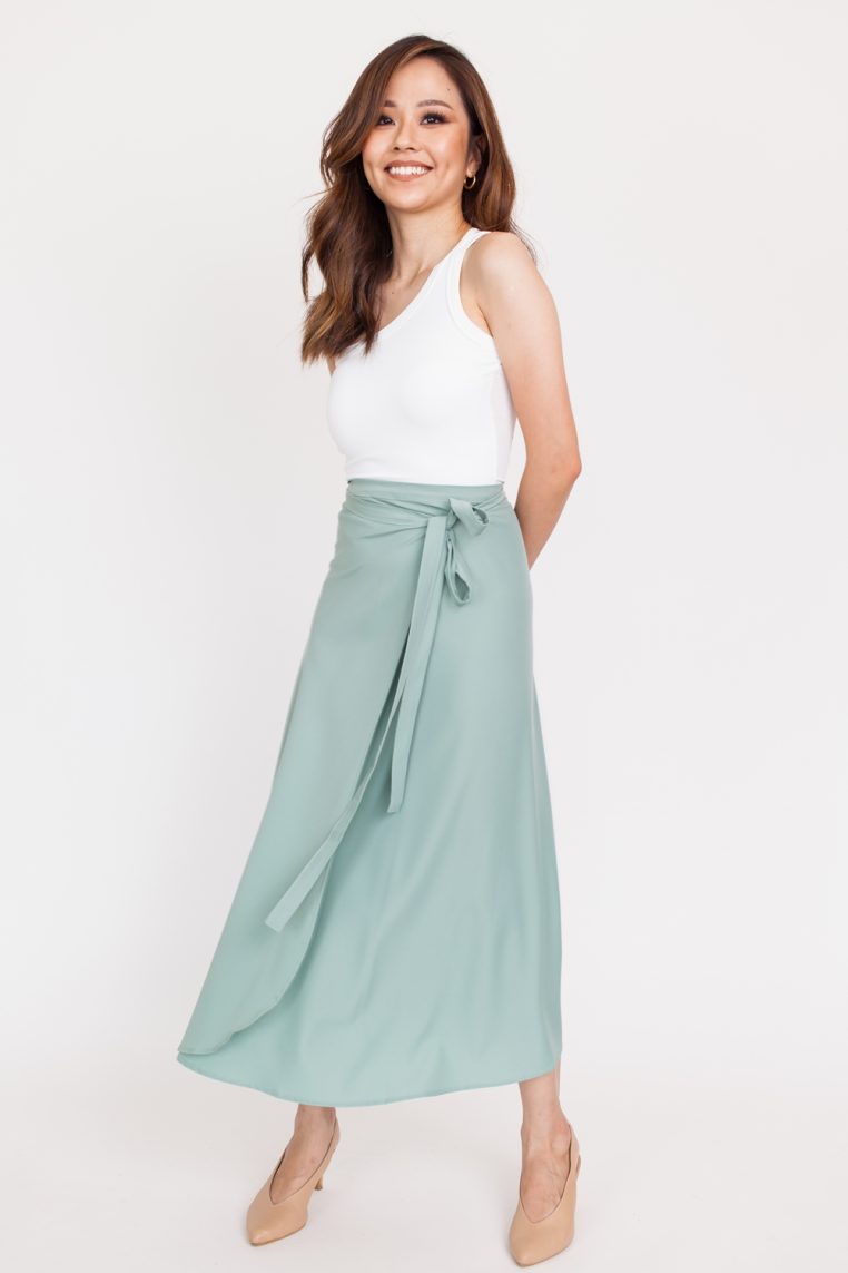 Basic Maxi Wrap Skirt - Sage - Image 5