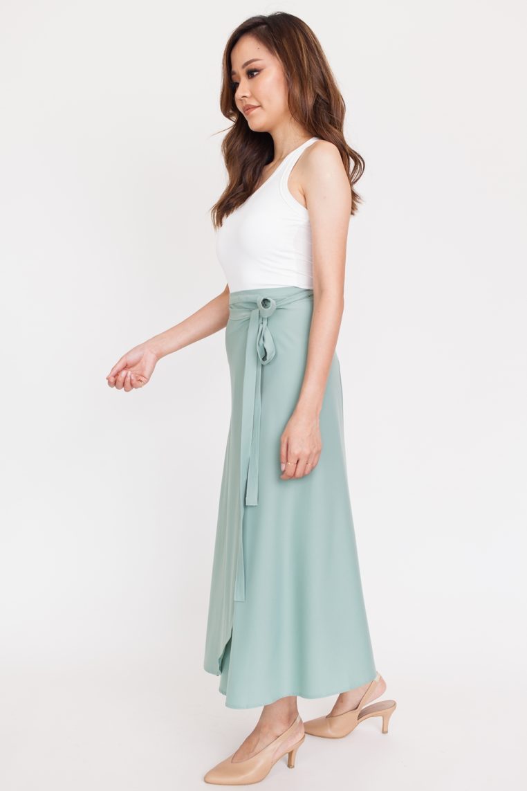 Basic Maxi Wrap Skirt - Sage - Image 7