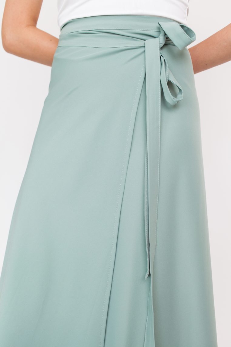 Basic Maxi Wrap Skirt - Sage - Image 8