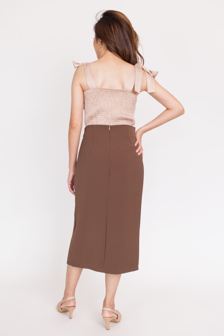 Alternative view of Knot Slit Pencil Skirt - Brown