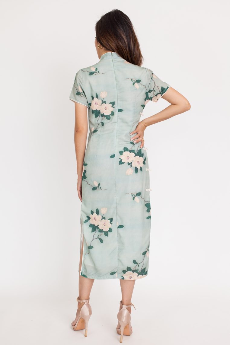 Sage Rose Print Midi Cheongsam - Image 6