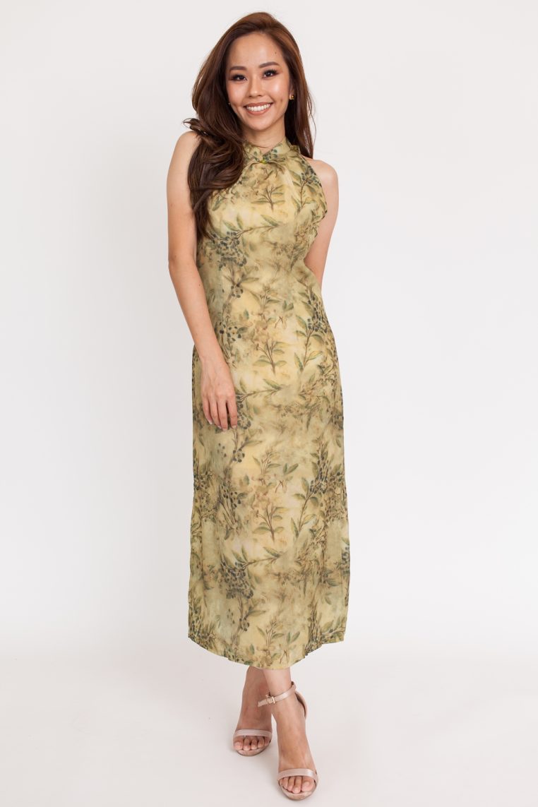 Berry Print Lace Back Detail Cheongsam - Image 3