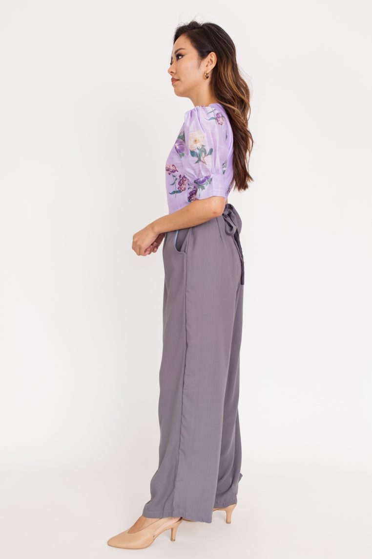 Floral One Sleeve Long Jumpsuit - Grey - Image 5