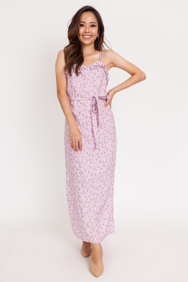 Ruffle Floral Print Maxi Dress - Lilac - Image 4