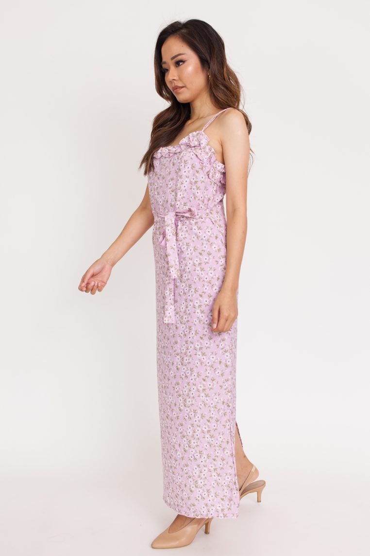 Ruffle Floral Print Maxi Dress - Lilac - Image 5