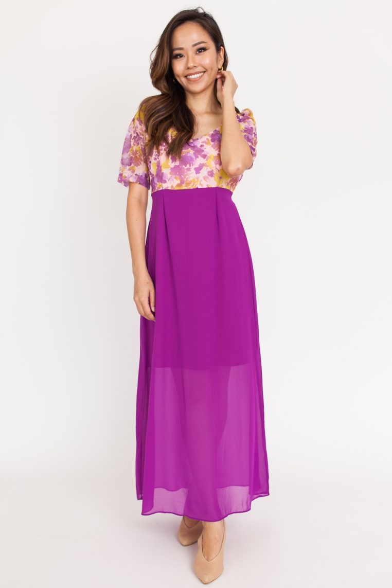 Tie Dye Contrast Maxi Dress - Purple - Image 6