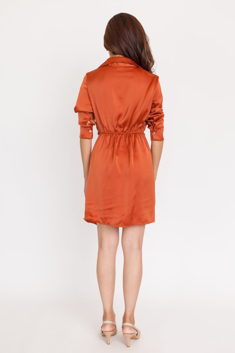 orange satin shirt dress Solani Satin Shirt Midi Dress - Orange/combo
