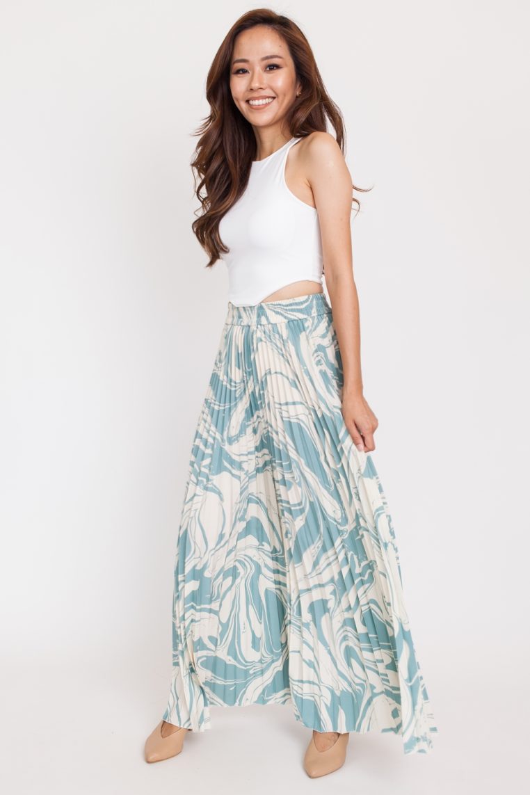 Abstract Print Pleated Pants - Sage - Image 4
