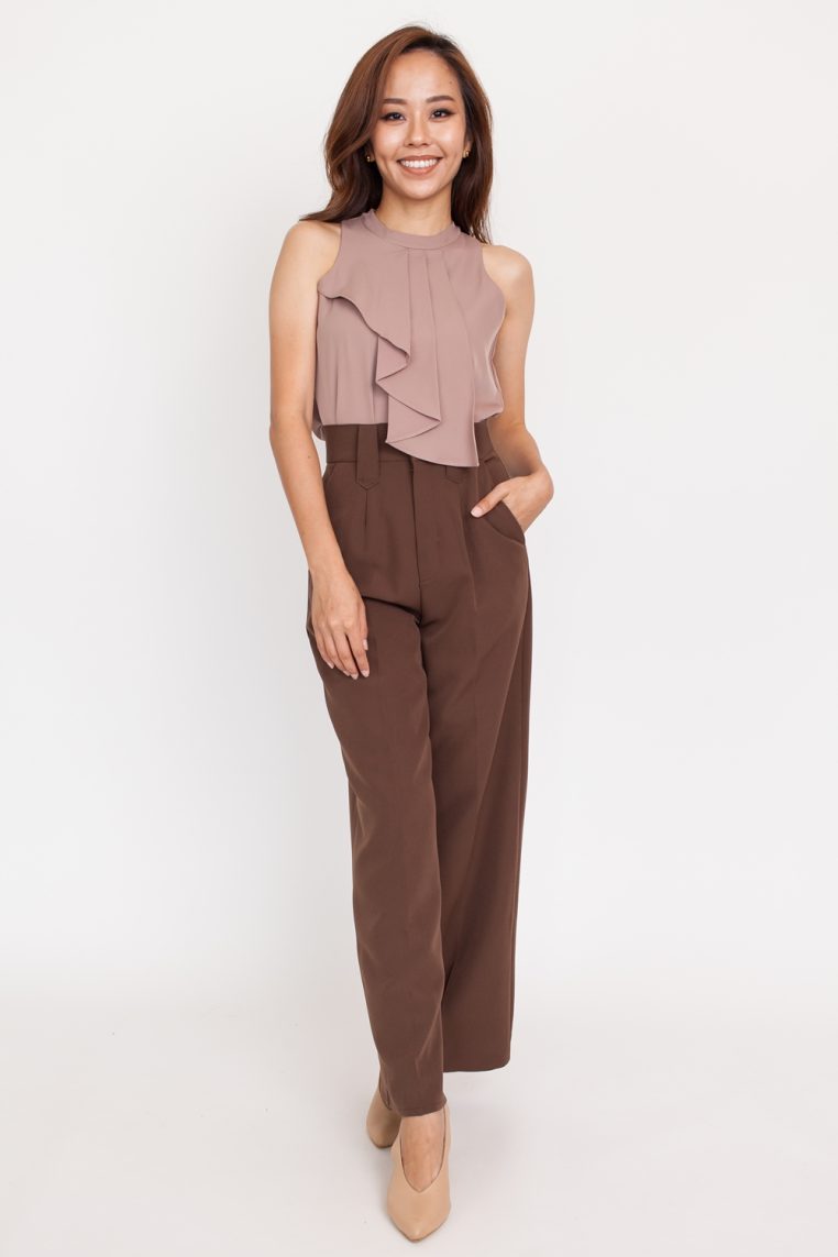 Tiered Front Halter Blouse - Taupe - Image 3