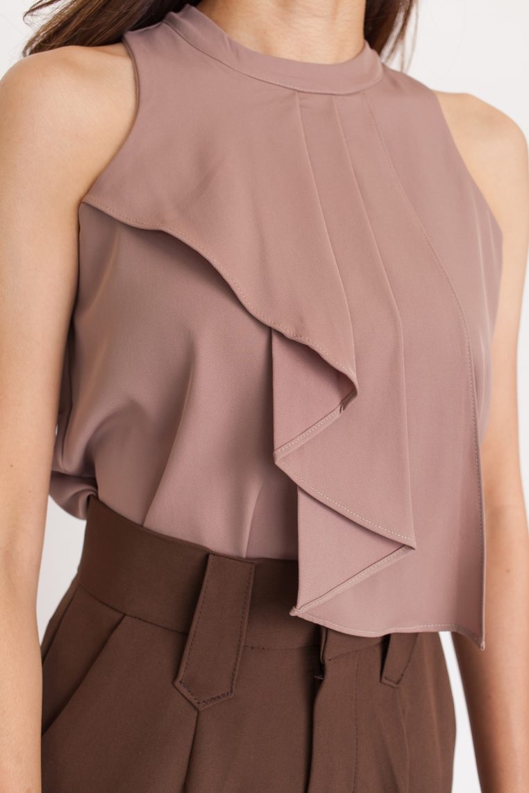 Tiered Front Halter Blouse - Taupe - Image 6