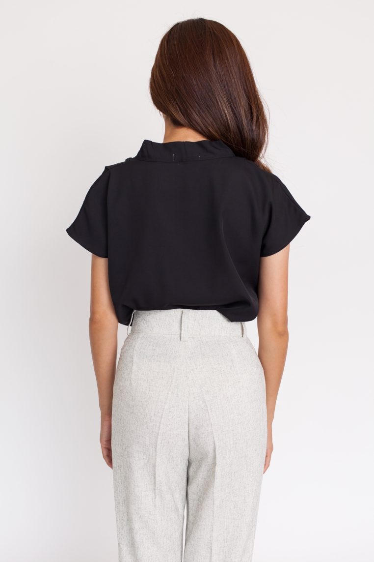 Alternative view of V Neck Pleated Shoulder Blouse - Black