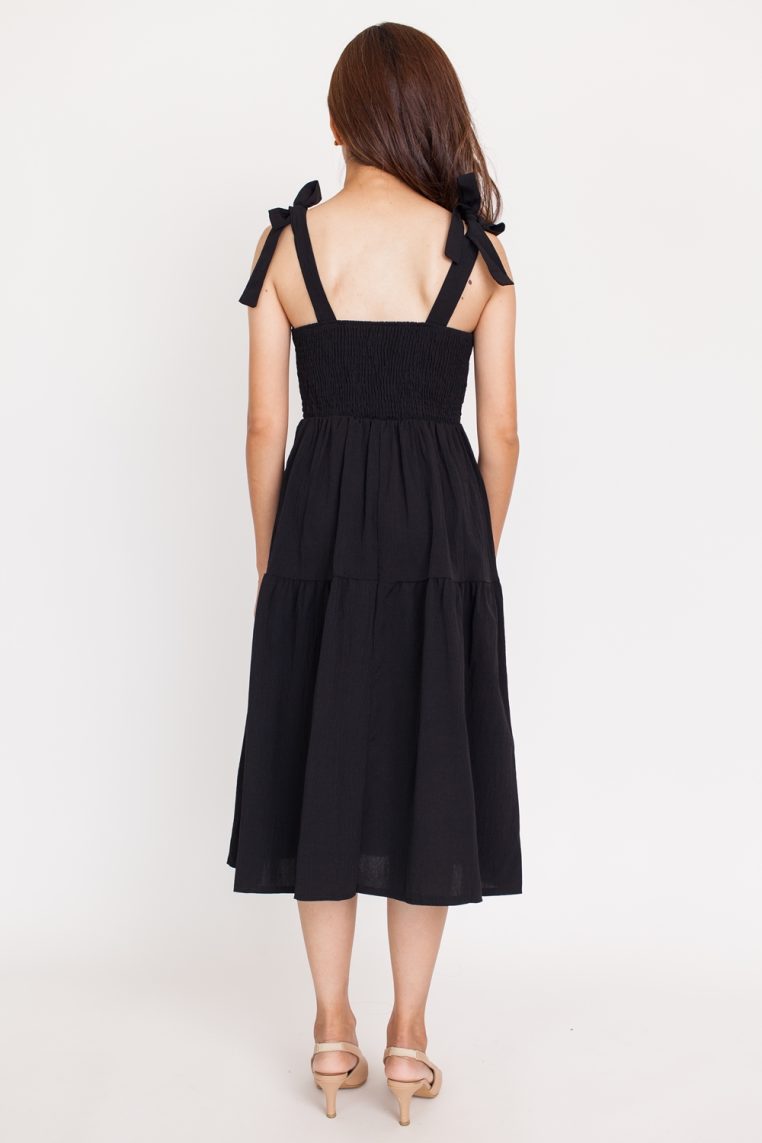 Alternative view of Bow Strap Tiered Flare Dress - Black