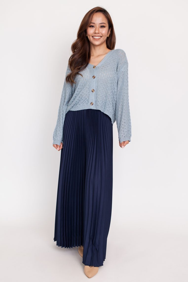 Pleated Flare Pants - Navy Blue - Image 3