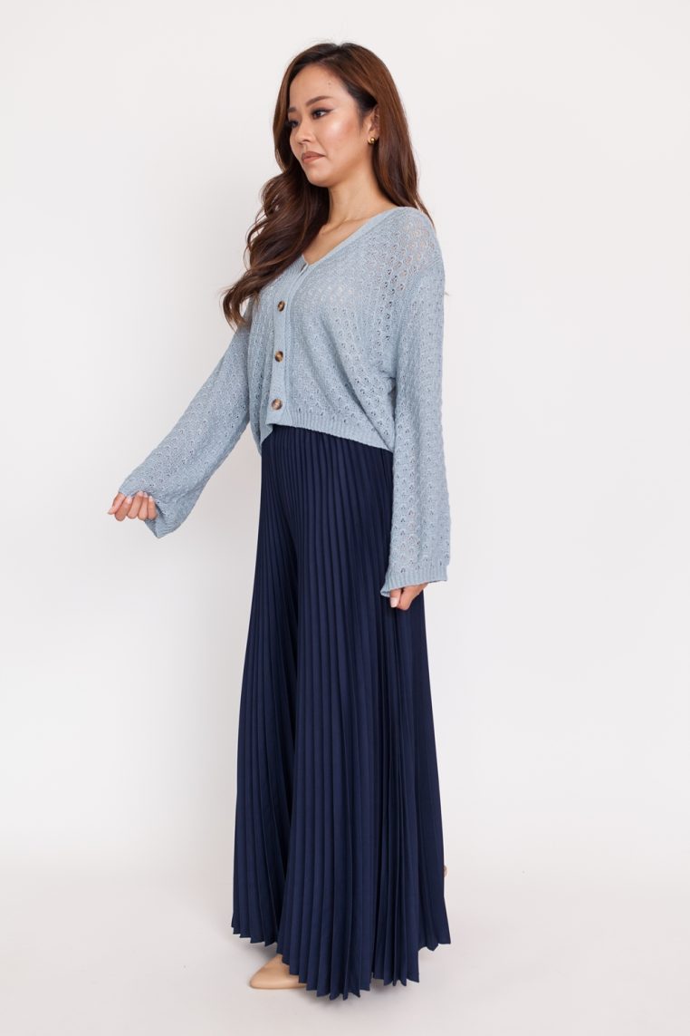 Pleated Flare Pants - Navy Blue - Image 4