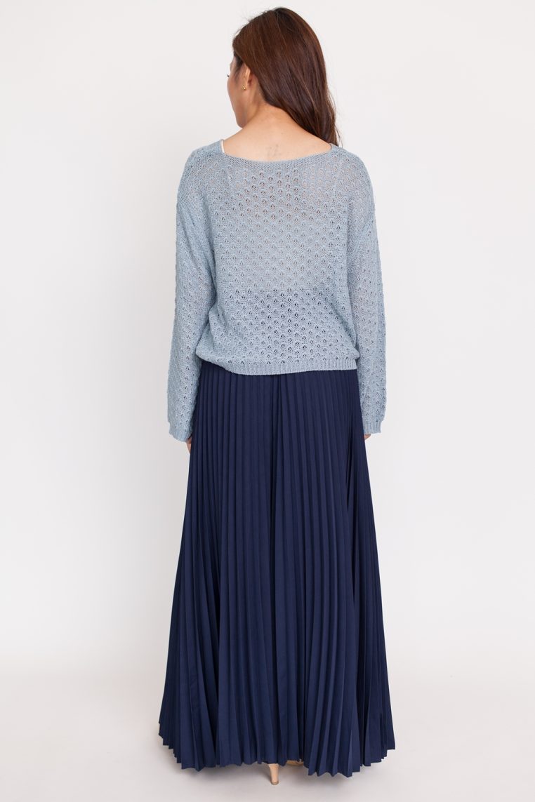 Pleated Flare Pants - Navy Blue - Image 5