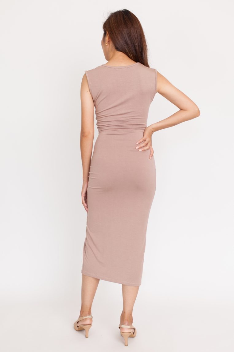 Alternative view of Twist Detail Cut Out Ruched Dress - Khaki