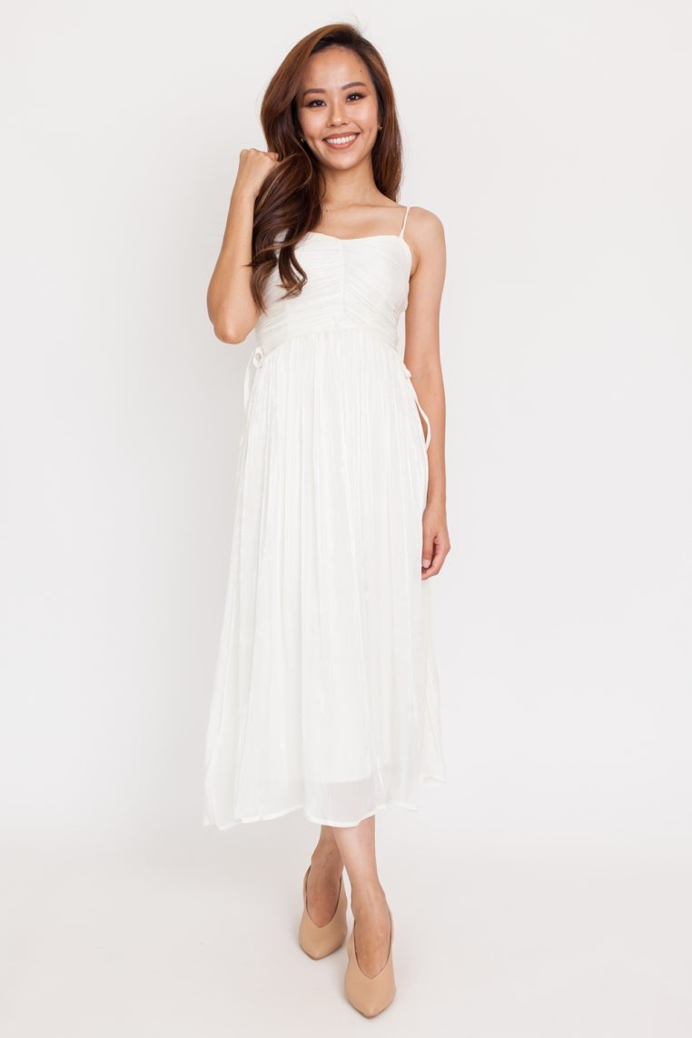 Iridescent Ruched Flare Dress - Cream - Image 3