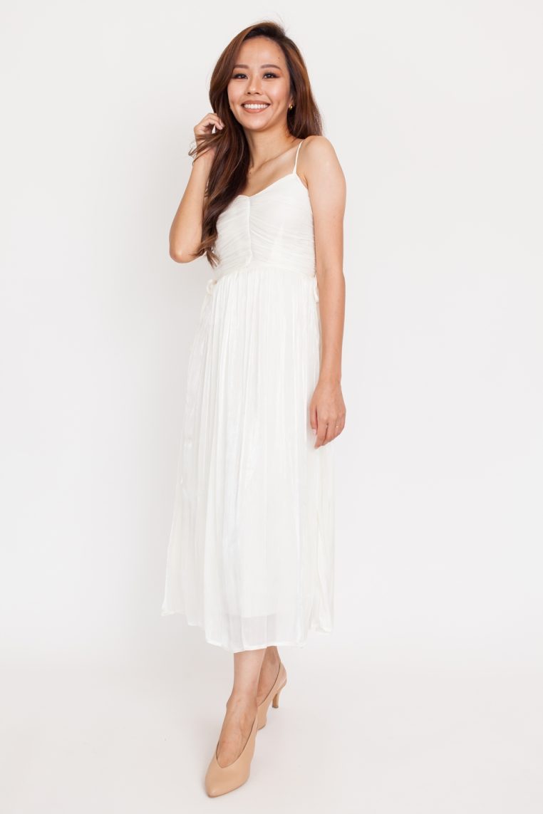 Iridescent Ruched Flare Dress - Cream - Image 5