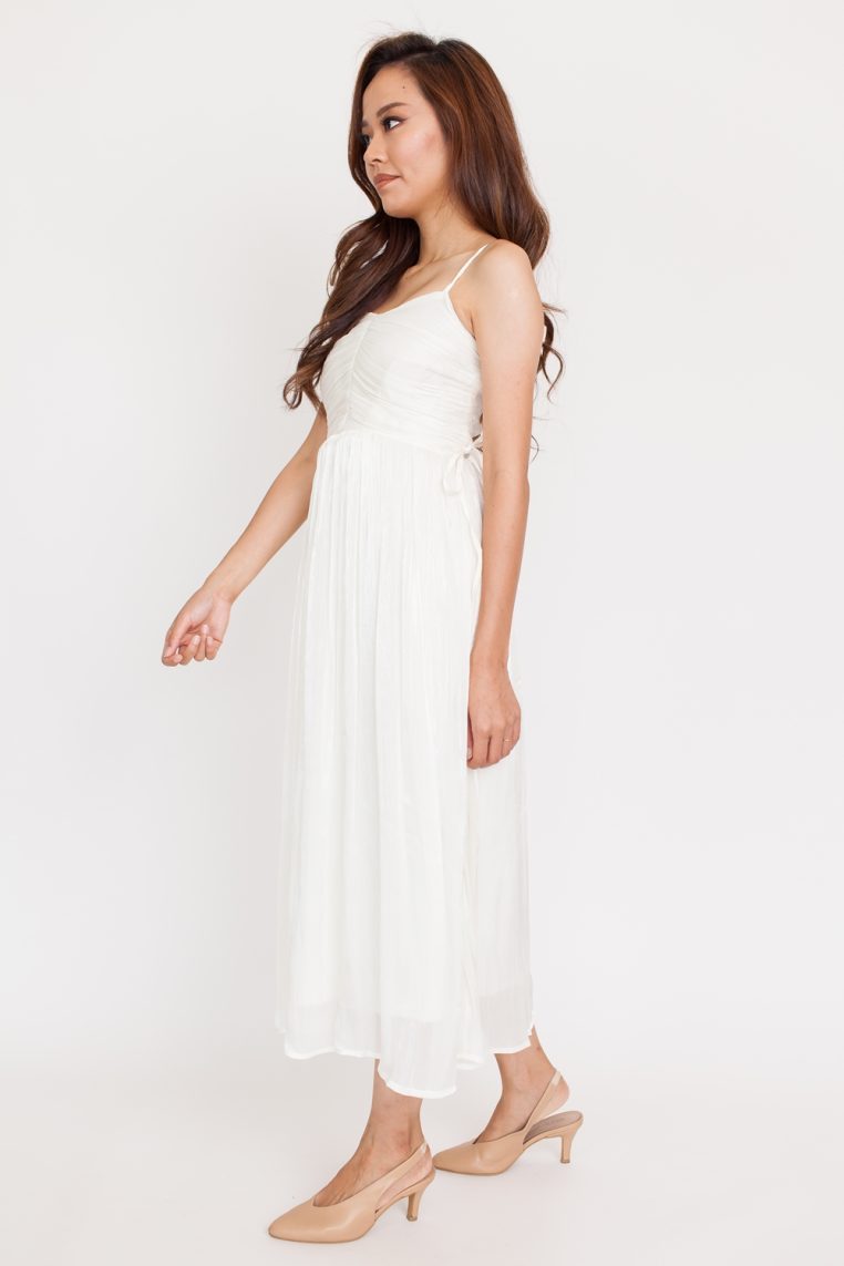 Iridescent Ruched Flare Dress - Cream - Image 6