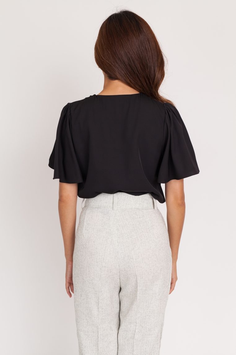 Alternative view of V Neck Flutter Sleeve Blouse - Black