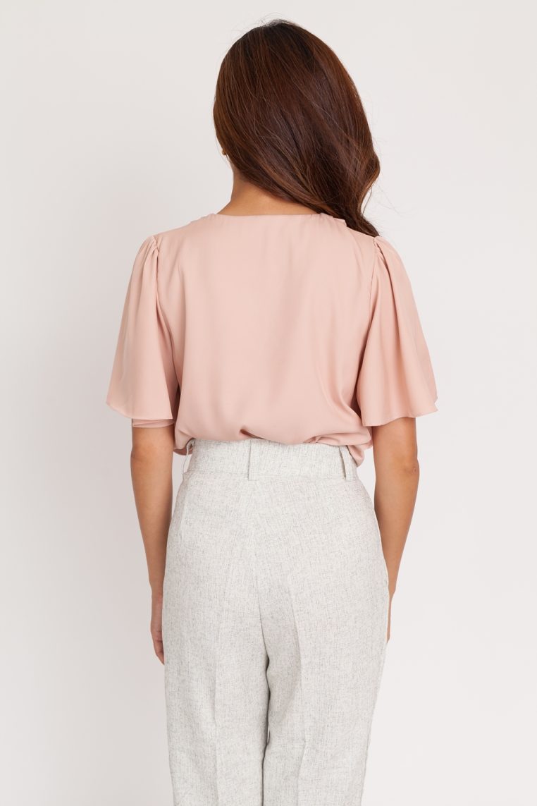 Alternative view of V Neck Flutter Sleeve Blouse - Peach Blush