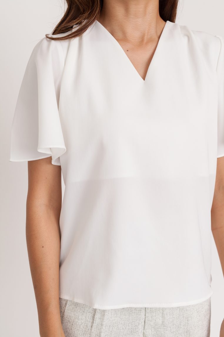 Alternative view of V Neck Flutter Sleeve Blouse - White