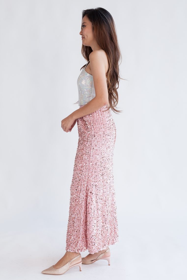 Velvet Sequin Maxi Skirt - Pink - Image 4
