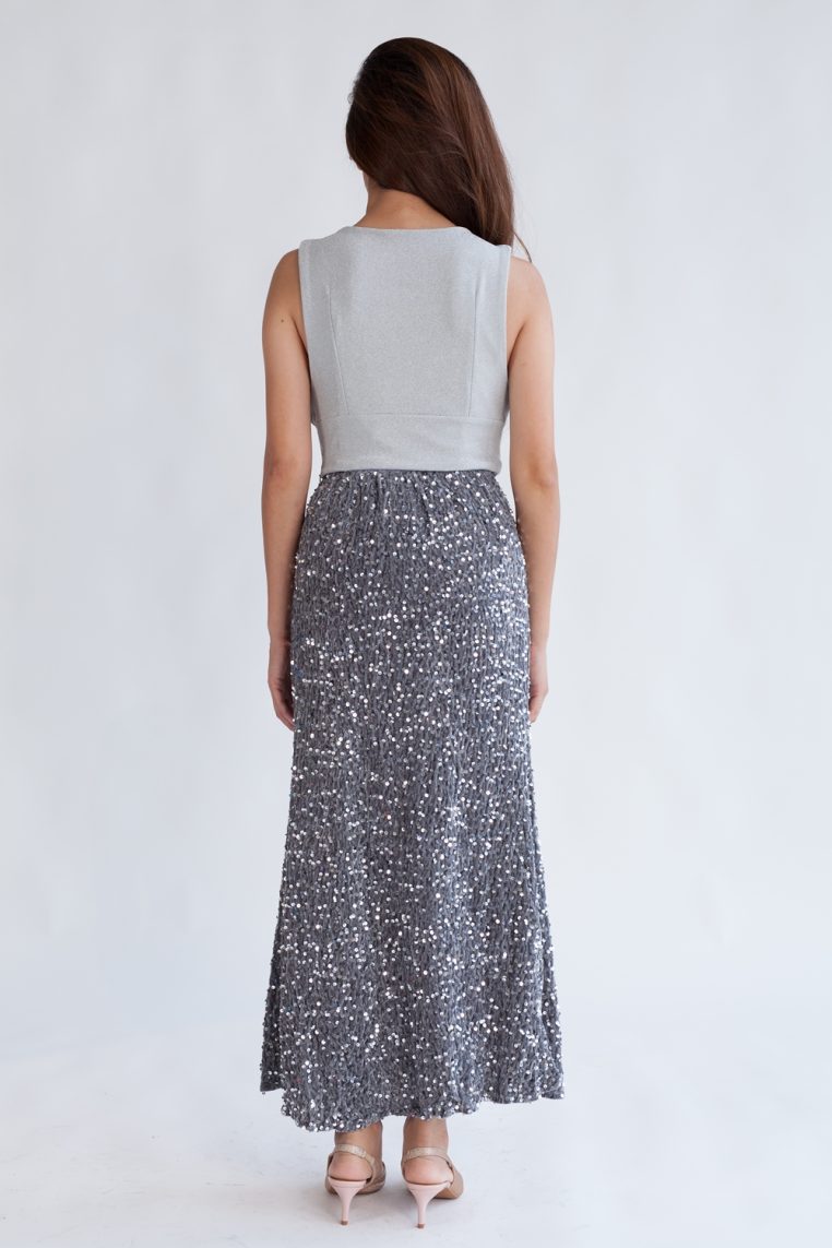 Velvet Sequin Maxi Skirt - Silver - Image 5