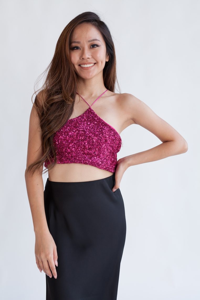 Full Sequin Halter Crop Top - Fuchsia - Image 3