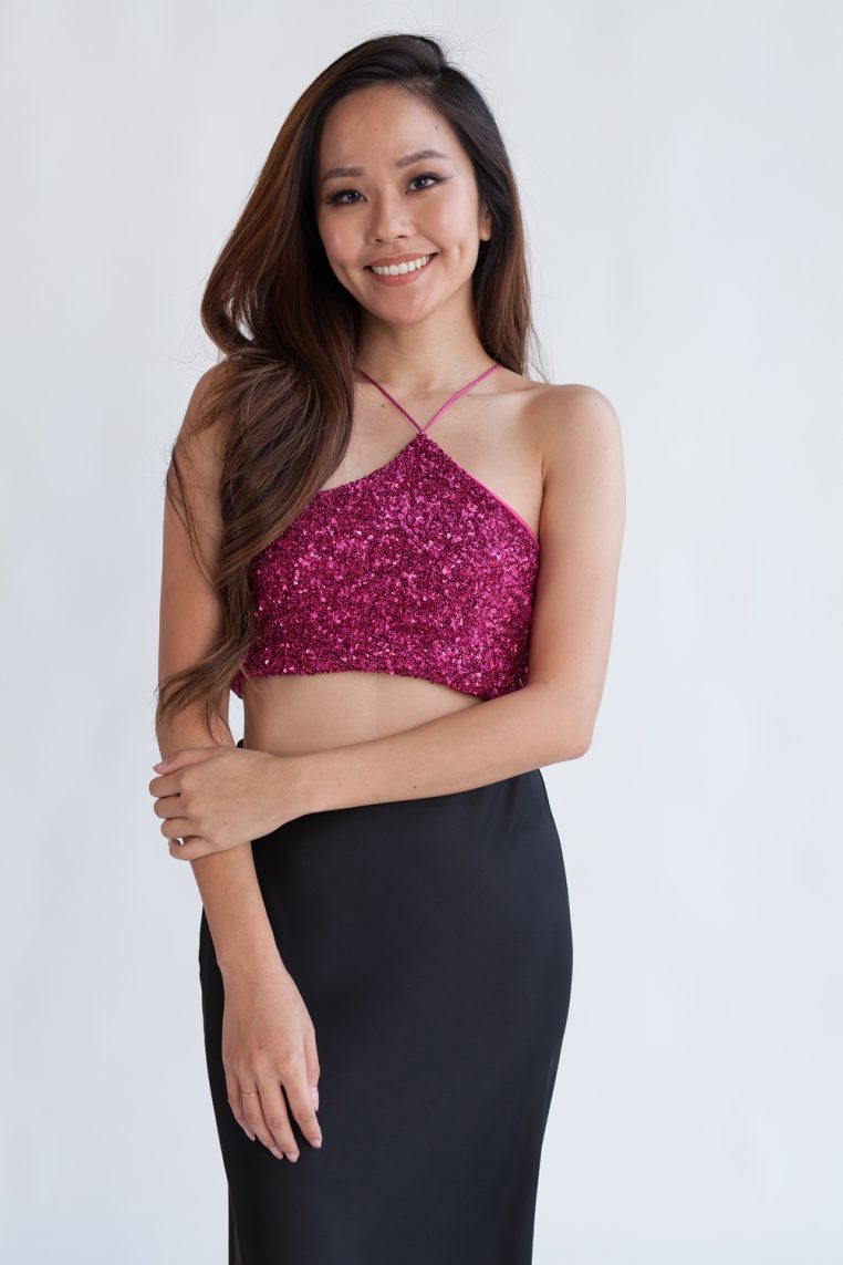 Full Sequin Halter Crop Top - Fuchsia - Image 4
