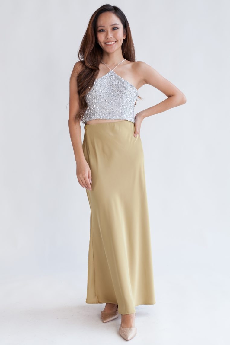 Full Sequin Halter Crop Top - Silver - Image 3