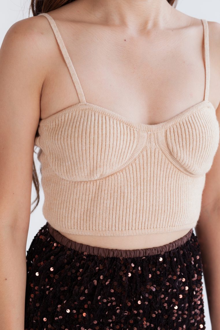 Alternative view of Knit Crop Bustier Top - Khaki