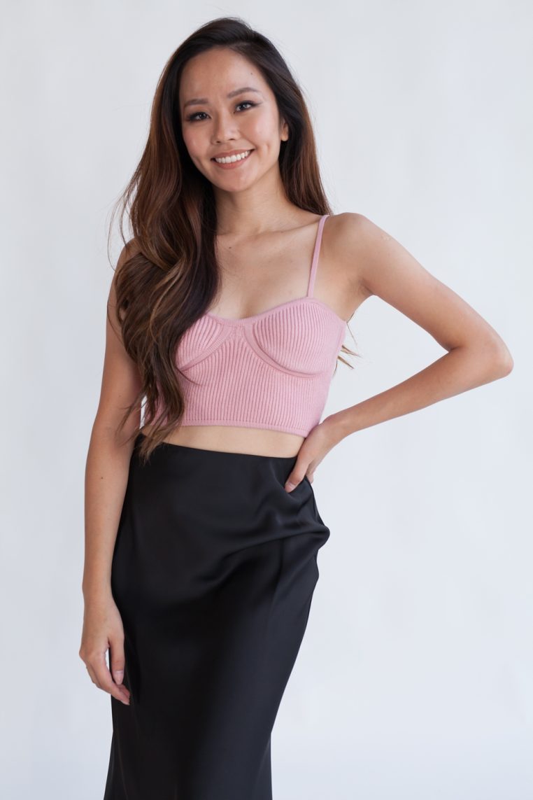 Knit Crop Bustier Top - Pink - Image 4