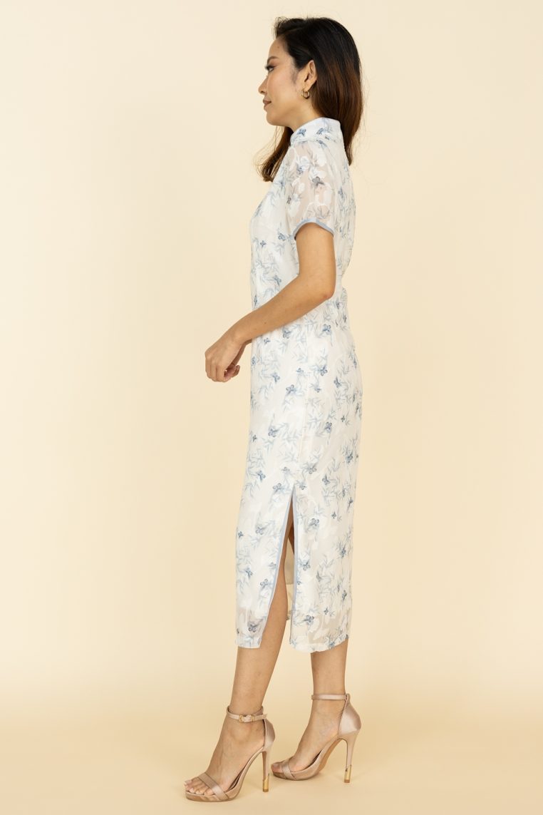 Blue Bamboo Print Cheongsam - Image 5