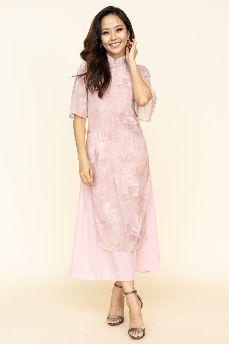 Pink Bamboo Flutter Sleeve Cheongsam - Image 3