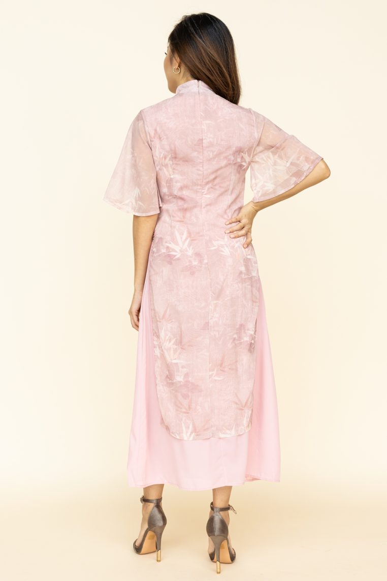 Pink Bamboo Flutter Sleeve Cheongsam - Image 6