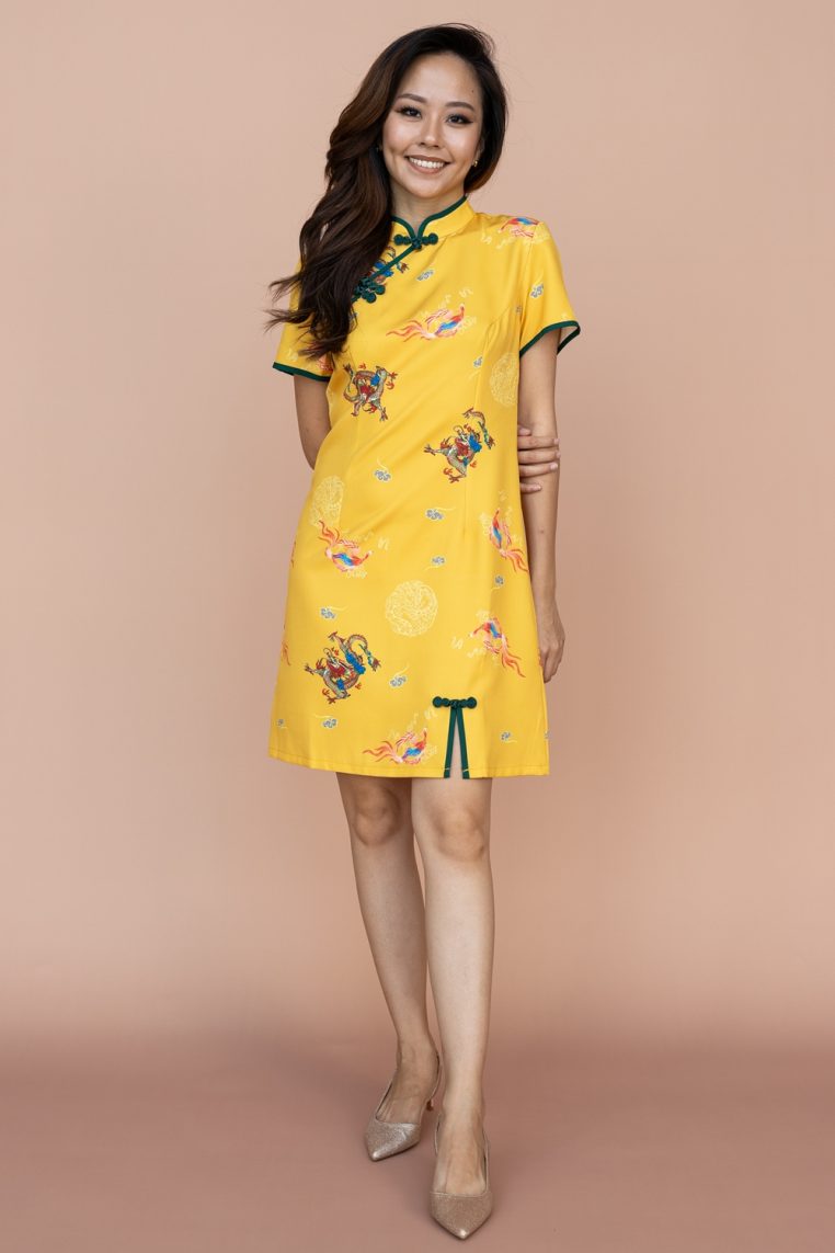 Dragon and Phoenix Print A Line Cheongsam - Image 3